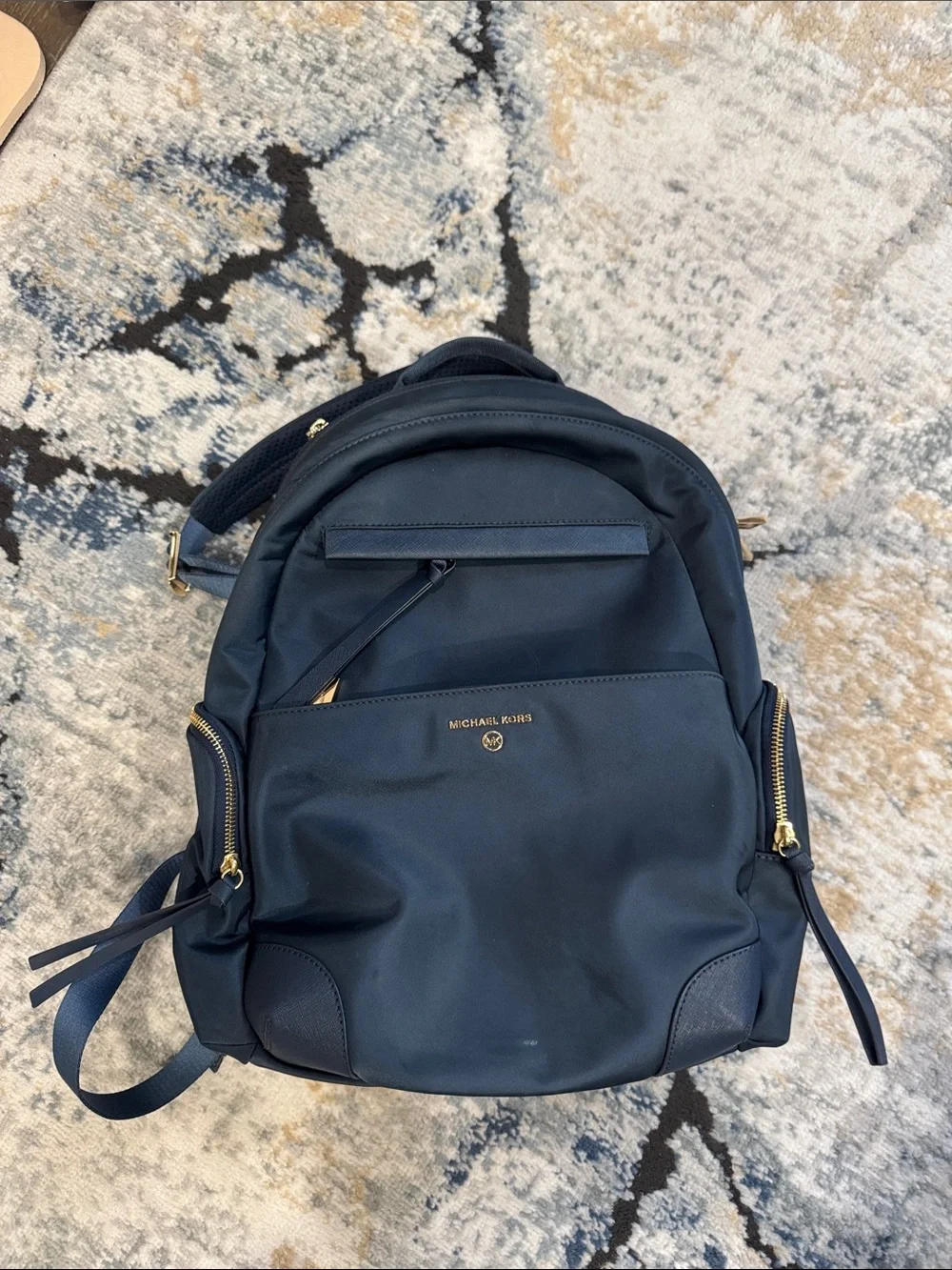 Michael Kors Navy Blue Backpack with Gold Hardware